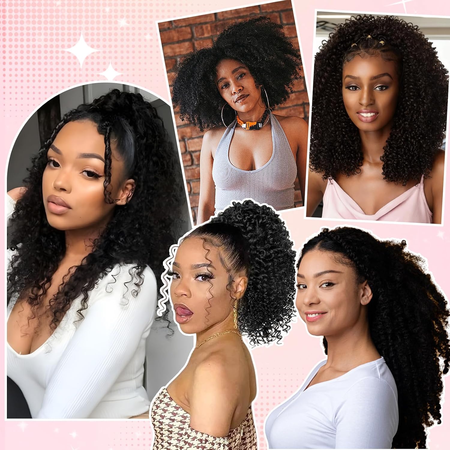 MonaHair 3-in-1 Glueless Kinky Curly Half Wig Human Hair 200% Density Seamless Flip Over & Drawstring Half Wig, Wear & Go Ponytail Wig Headband Wig Natural Balck Beginner Friendly (16)