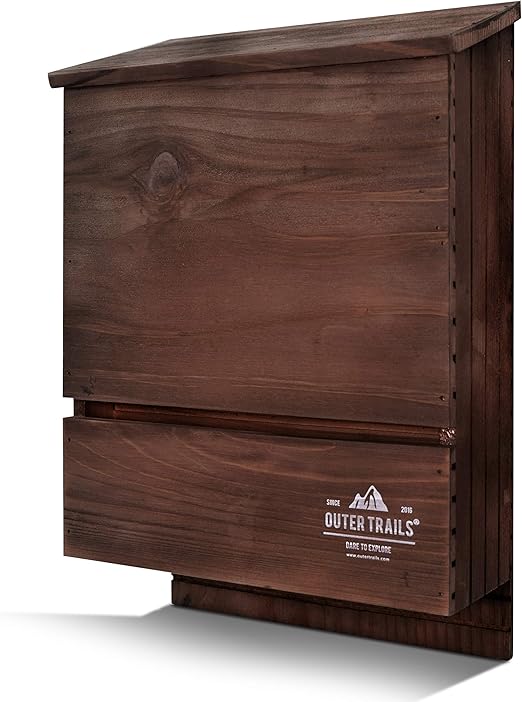 Japanese Cedar Bat House Habitat: Three Chambers, Weatherproof, Easy Install, Brown