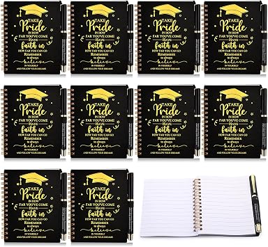 FillTouch 10 Sets 2026 Graduation Gifts Bulk Inspirational Spiral Journal with Motivational Pen Kraft Notebooks Class of 2026 Gifts for College Graduate Black