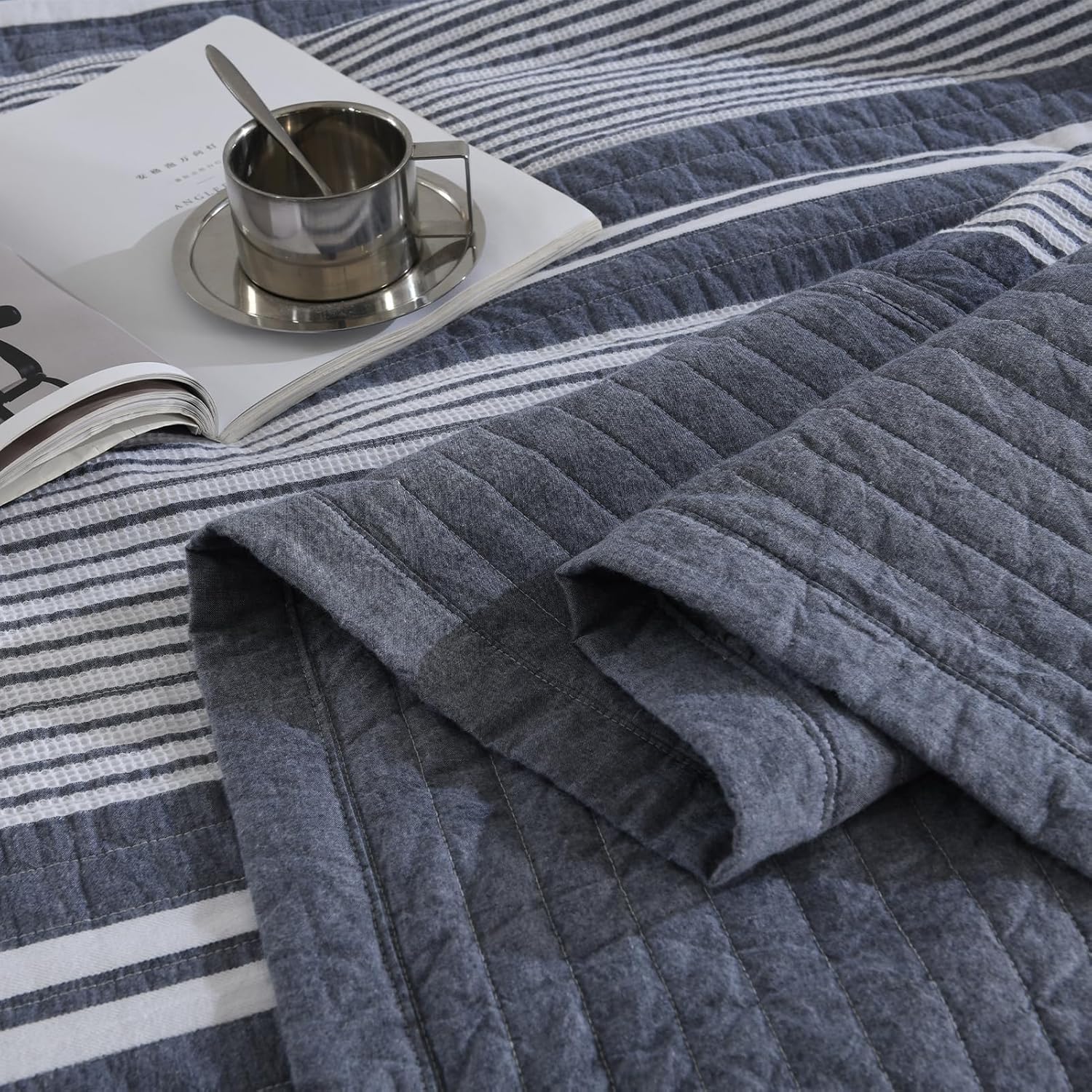 SahSahCasa 120"x120" 100% Cotton Oversized California King Bedspread Coverlet Quilt Set, Cal King Quilted Bedspread Extra Large Quilt, XL Bed Spread Lightweight Comforter, 3pc, Slate Gray