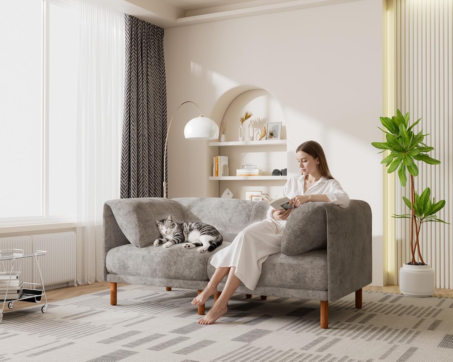 Modular Sectional Cloud Couch, Oversized Large Modern Comfy Chenille Loveseat Sofa, Cozy Deep Seat Couches for Living Room, Apartment, Gray