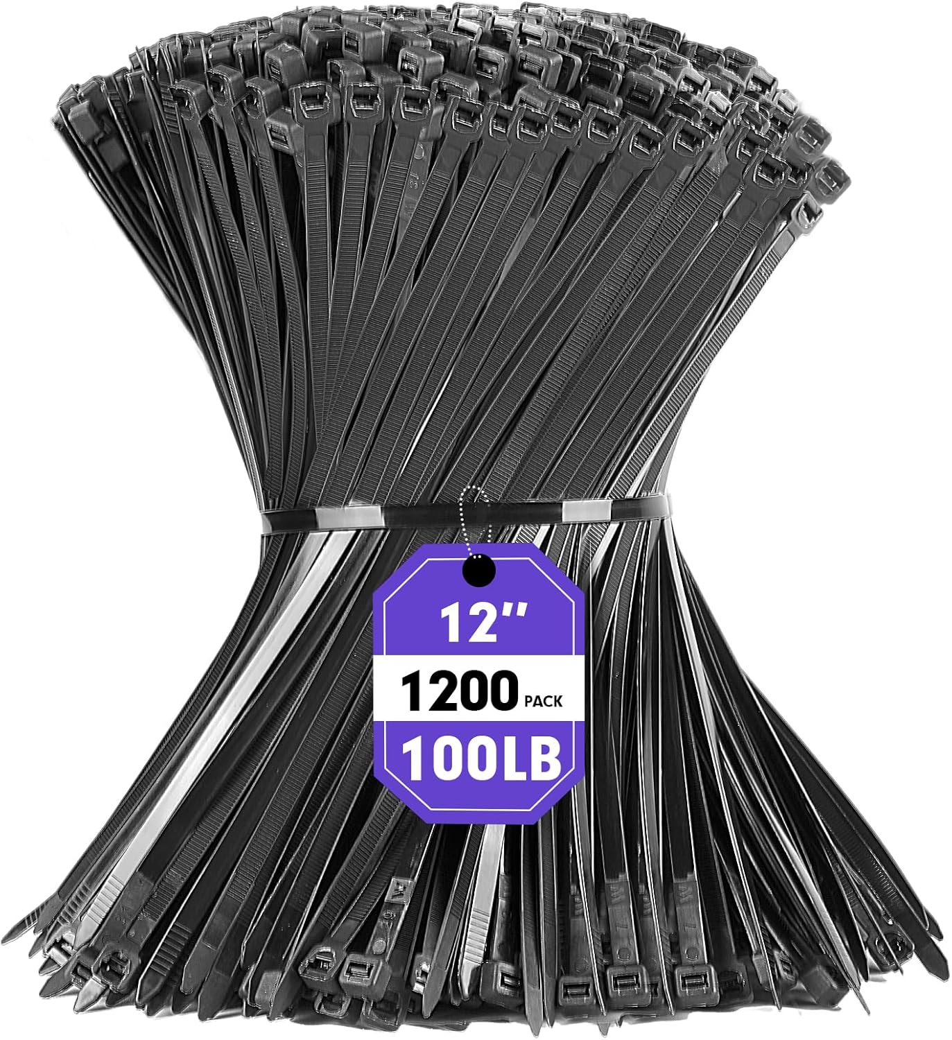 Zip Ties, RAZCC 1200pcs Black Cable Zip Ties 12 Inch, Heavy Duty Plastic Wire Ties with 100lb Tensile Strength, Self-Locking Black Nylon Tie Wraps for Indoor and Outdoor