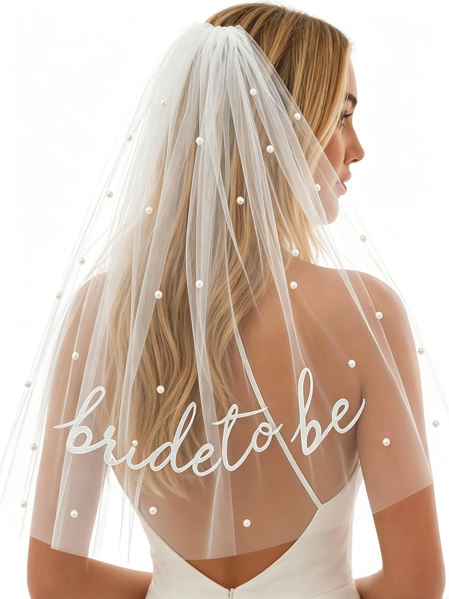 Flankor Bride to Be Veil, Hen Do Veil, Hen Do Accessories, White Hair Bow Veil with Clip, Hen Do Veil Accessories for Wedding Bridal Shower Hen Night Bachelorette Party Decoration
