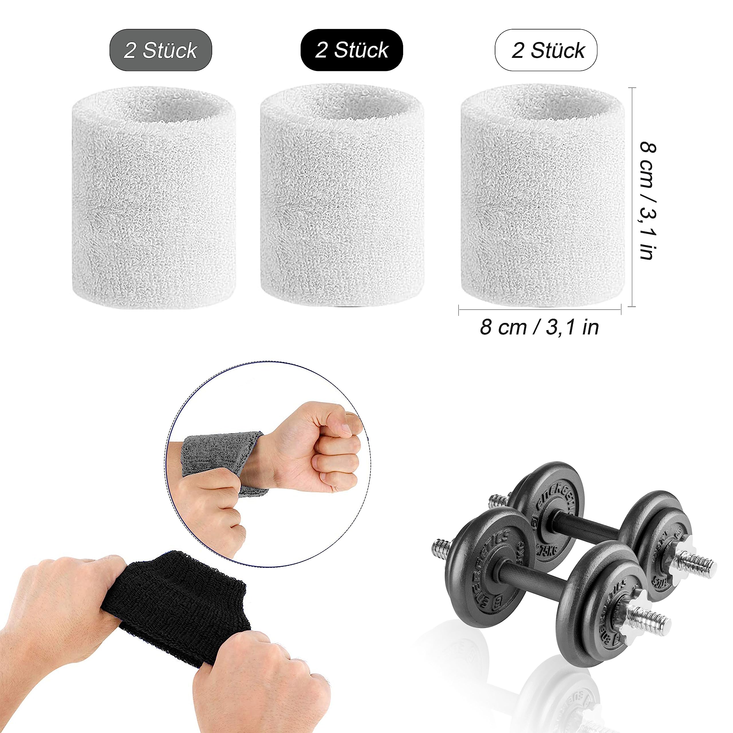 Opaska przeciwpotowa, 6 sztuk sportowych opasek na nadgarstek, oddychająca opaska przeciwpotowa na nadgarstek, opaska fitness, do tenisa, koszykówki, piłki nożnej, biegania