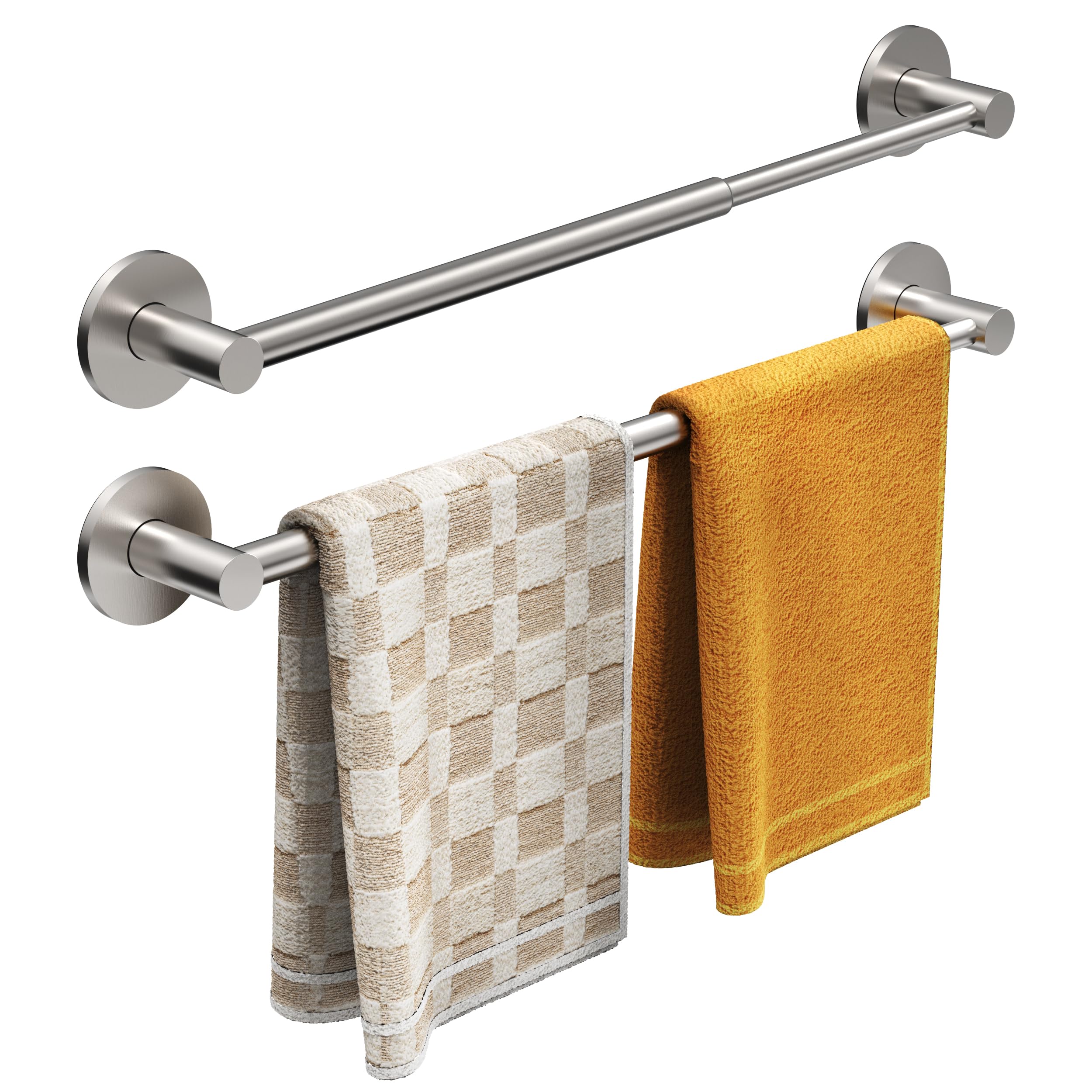 Miroamz Magnetic Towel Bar, Adjustable Towel Rod, Silver, 2 Pack