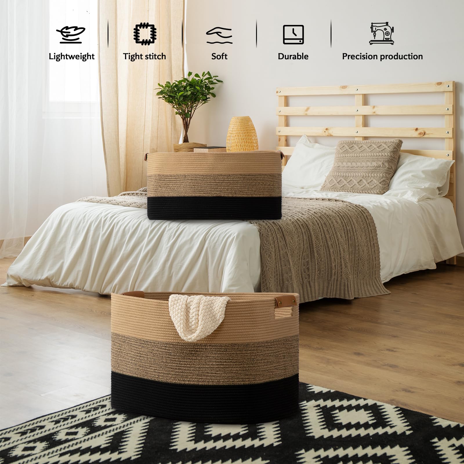 danpinera Large Woven Basket, 50L Large Blanket Basket for Living Room Nursery - Image 4