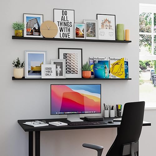 Miniatura 6 de You Have Space Estante de pared flotante de 60 pulgadas de largo para sala de estar, oficina, granja, decoración de cocina, color negro, juego de 2