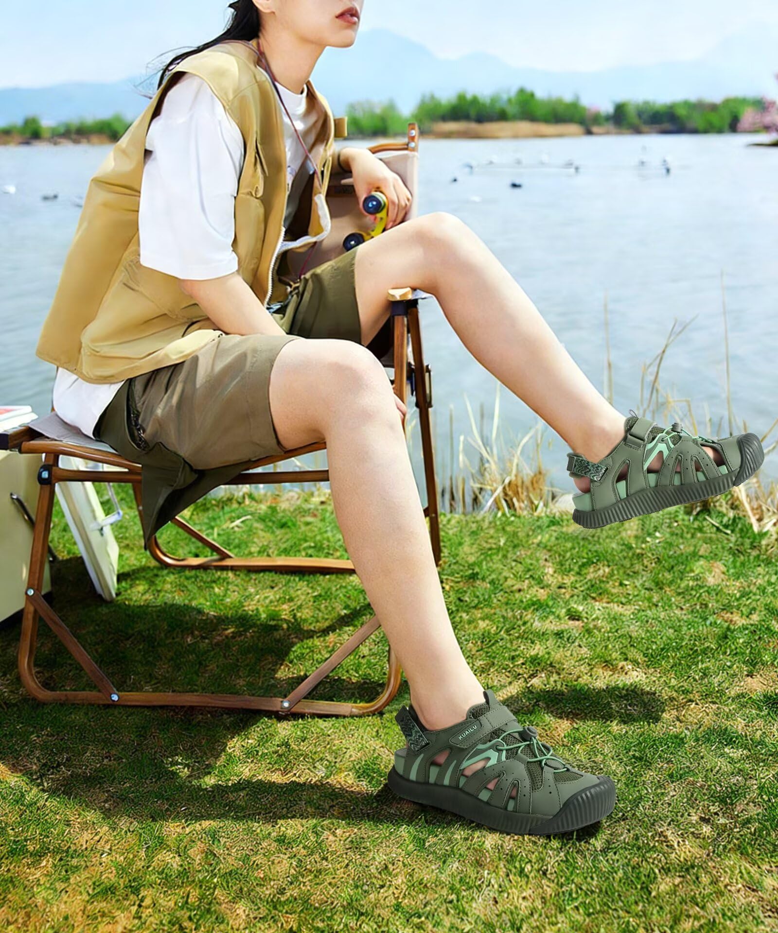 KuaiLu Damen Wander Sandalen Geschlossene Zehen Orthopädische Bequeme Polsterung Atmungsaktiv Sommer Sport Outdoor Strand Reise Verstellbare Fischersandalen Wasserschuhe