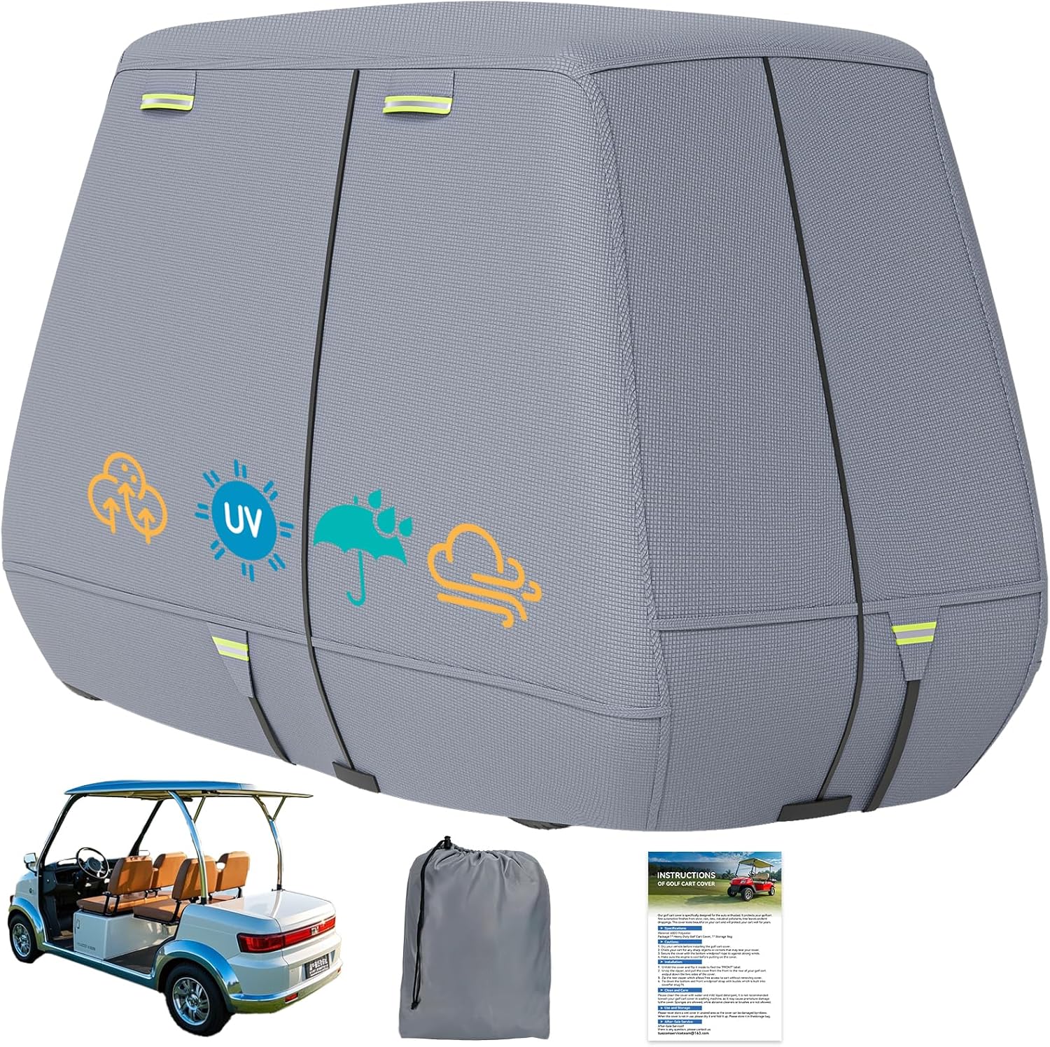 800D Waterproof Golf Cart Cover 2/4/6 Passenger, Heavy Duty Solution-Dyed Polyester UPF 50+, Universal Fits for EZ GO Yamaha Club Car