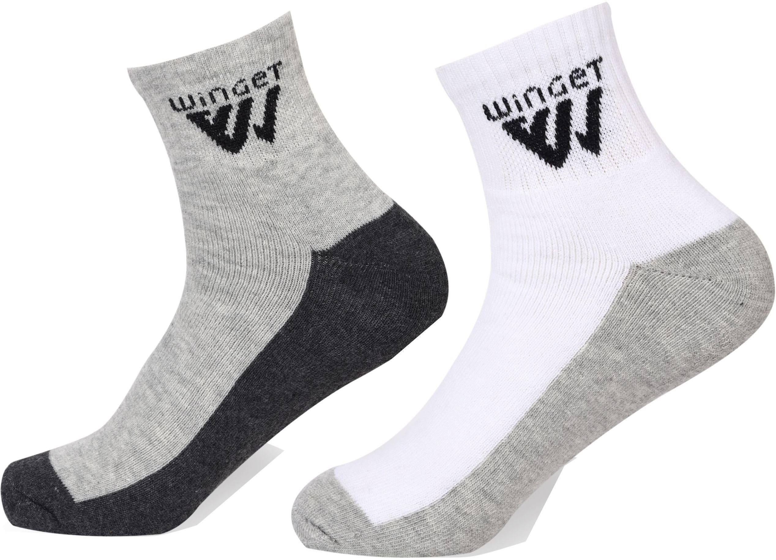 Unisex Polycotton Ankle Length Socks Pair for Running Sports & Gym, Odour Free | Breathable Ultra Soft & Comfortable Socks with Elegant Design (Set of 2 Pair Socks)(White::Grey)