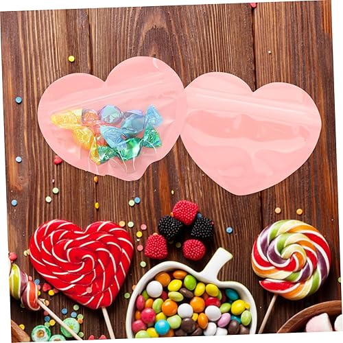 Miniatura 7 de Mobestech Bolsas de baratija en forma de corazón, 50 unidades, bolsas de plástico con forma de corazón pequeño, autoadhesivas, almacenamiento de