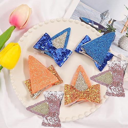 Miniatura 2 de AIYOO 3 pares de pinzas para el pelo de orejas azules para perro, lazos azules con purpurina para niñas y niños pequeños, accesorios para el cabello