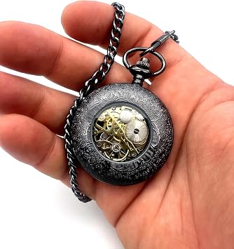 Wind-Up Mechanical Skeleton Shackle Clock with Valkyrie Box - Retro Design - Pocket Clock