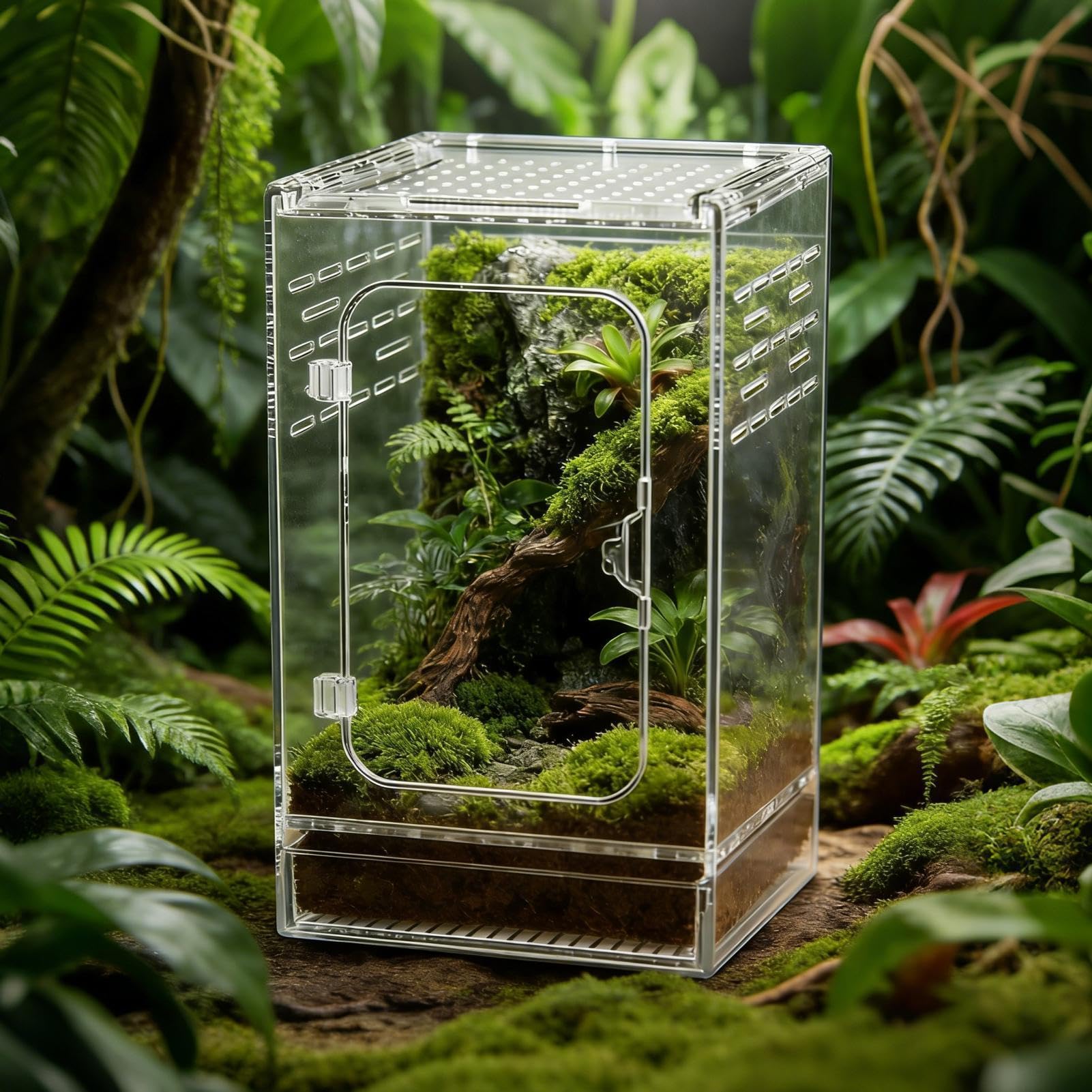 Terrarium dla pająków | Przezroczyste akrylowe terrarium o całkowitej przejrzystości, głośnik dla pająków żab, dla jaszczurek, ślimaków, żab, węży i krabów pustelników