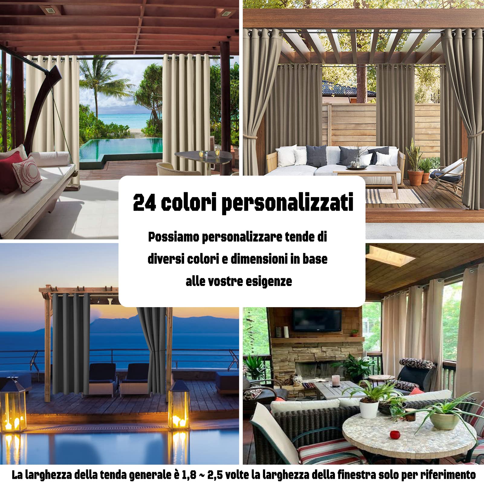 Tenda da Esterno con Occhielli 1 Pezzo, Tende da Esterno di Dimensioni Personalizzate, Tenda da Sole Impermeabile per Balcone, Patio, Portico, Pergola, Gazebo