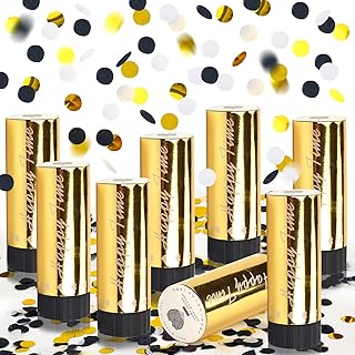 8 Stück Konfetti Kanonen, Konfetti Poppers Sticks Biologisch Abbaubar, Party Papierkanonen Shooter für Hochzeit, Geburtstag, Jubiläum, Partyzubehör, Dekoration (Gold)