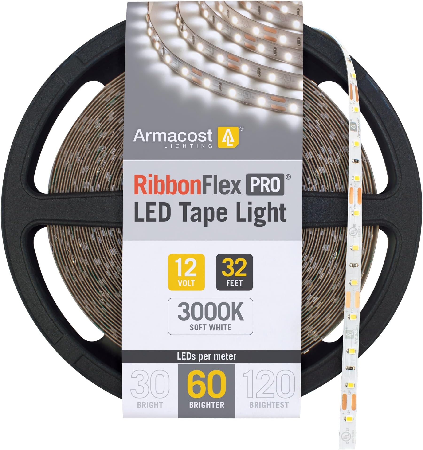 Armacost Lighting RibbonFlex Pro 12V White LED Strip Lights 60 LED/m, 3000K, 32.8 ft 142250