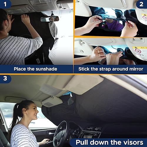 Miniatura 7 de EcoNour Parasol para parabrisas de camión con corte de espejo trasero, parasol para ventana delantera para rayos UV y protección contra el calor,