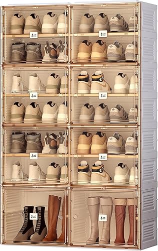 ANTBOX Zapatero portátil organizador para entrada de armario, armario apilable para zapatos con puerta magnética transparente, contenedores grandes