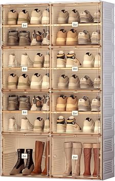 ANTBOX Portable Shoe Rack Organizer for Closet Entryway, Stackable Sneaker Storage Shoe Cabinet with Magnetic Clear Door, Large Plastic Storage containers Bins with Lids 7 Tiers 28 Pairs