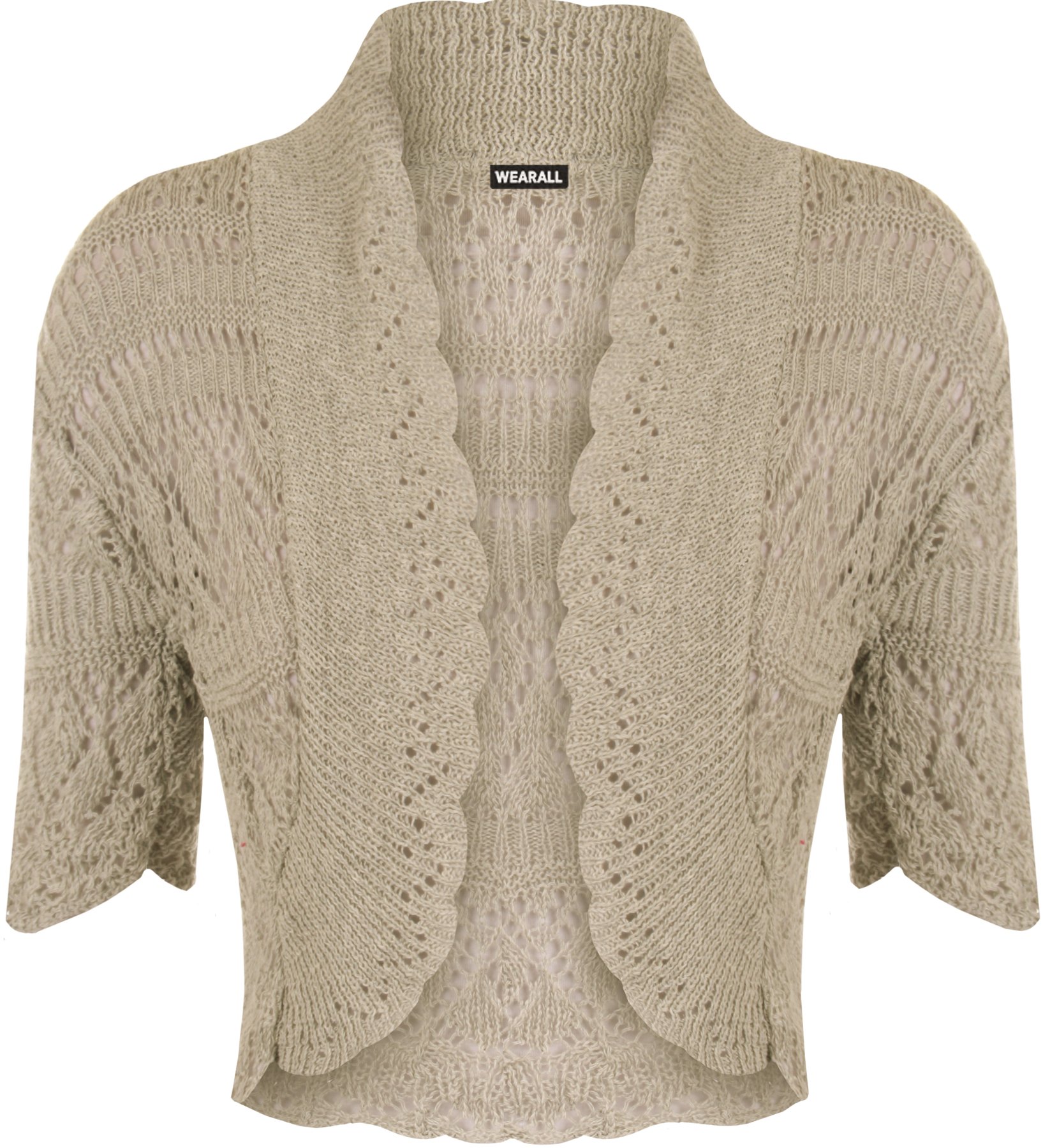 Wearall Women's Mocha Crochet Shrug Knitted Bolero Top Cardigan - 8/10