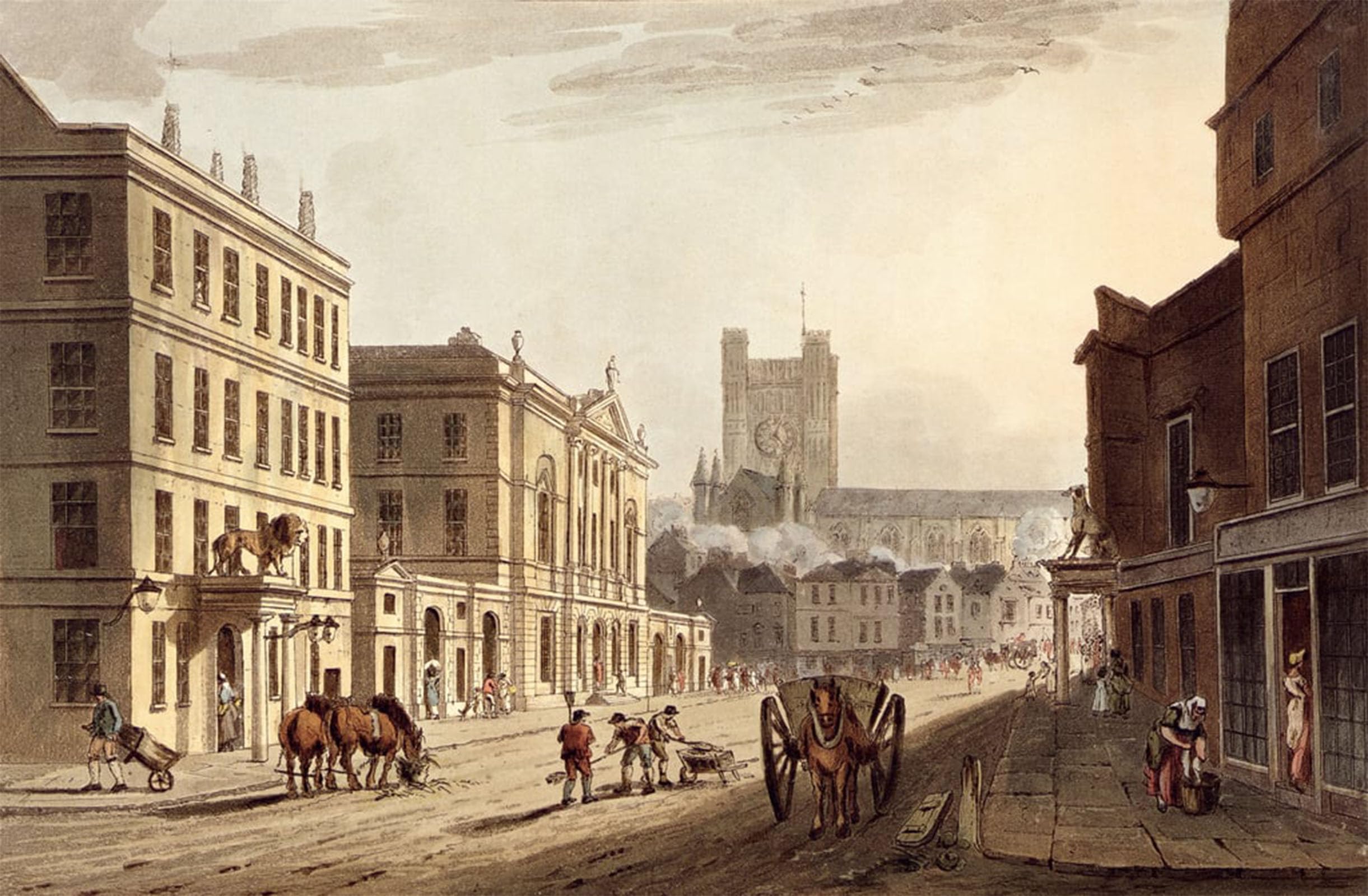 POSTERIIk Famous Animal Posters Vintage Picture View of the Town Hall Market and Abbey Church by Claude Nattes Modern Wall Decor for Home Decor 60x90cm