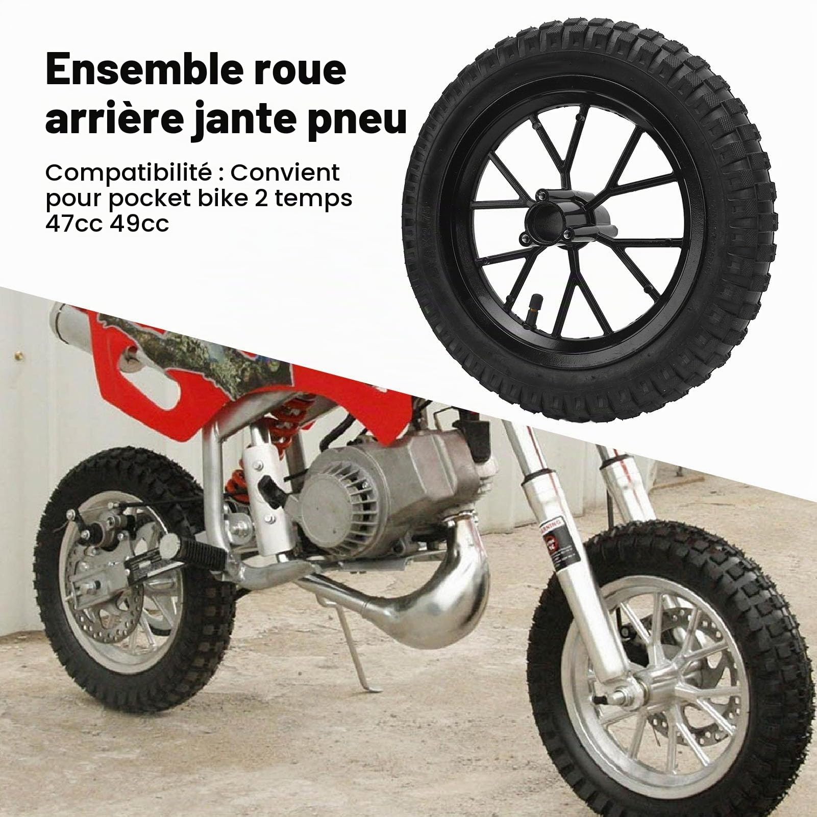 Jante de Roue Arrière 12,5 X 2,75, Adhérence Améliorée, Traction Supérieure, 2 Temps, 47 cm³, 49 cm³, Pocket Bike