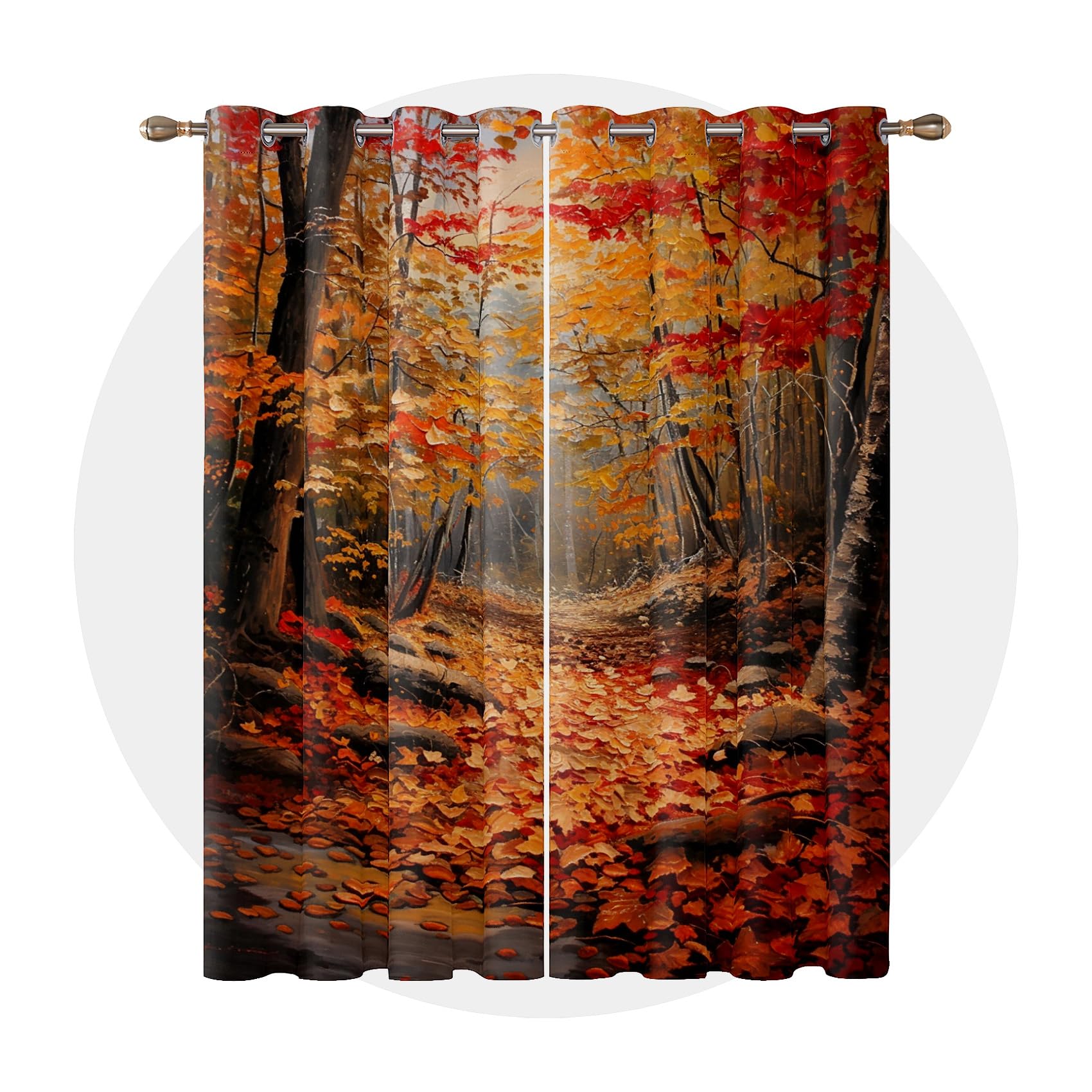 Vorhänge Wald - Herbstwald Abgefallene Blätter Fenster Gardinen mit Ösen, Vorhang Blickdicht Verdunklungsvorhänge Thermovorhang für Wohnzimmer Schlafzimmer Deko 2er Set, H 220 x B 140 cm N#-96