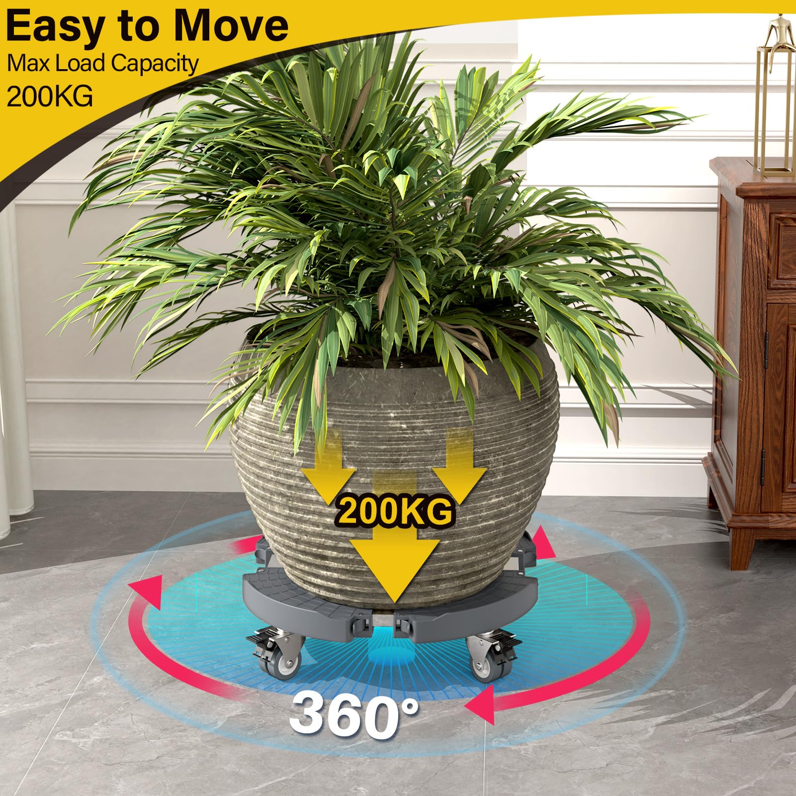 WELDUN Plant Caddy with Wheels Heavy Duty, Adjustable diameter 40-57 cm Plant Stand with Lockable Caster 200KG - Image 2
