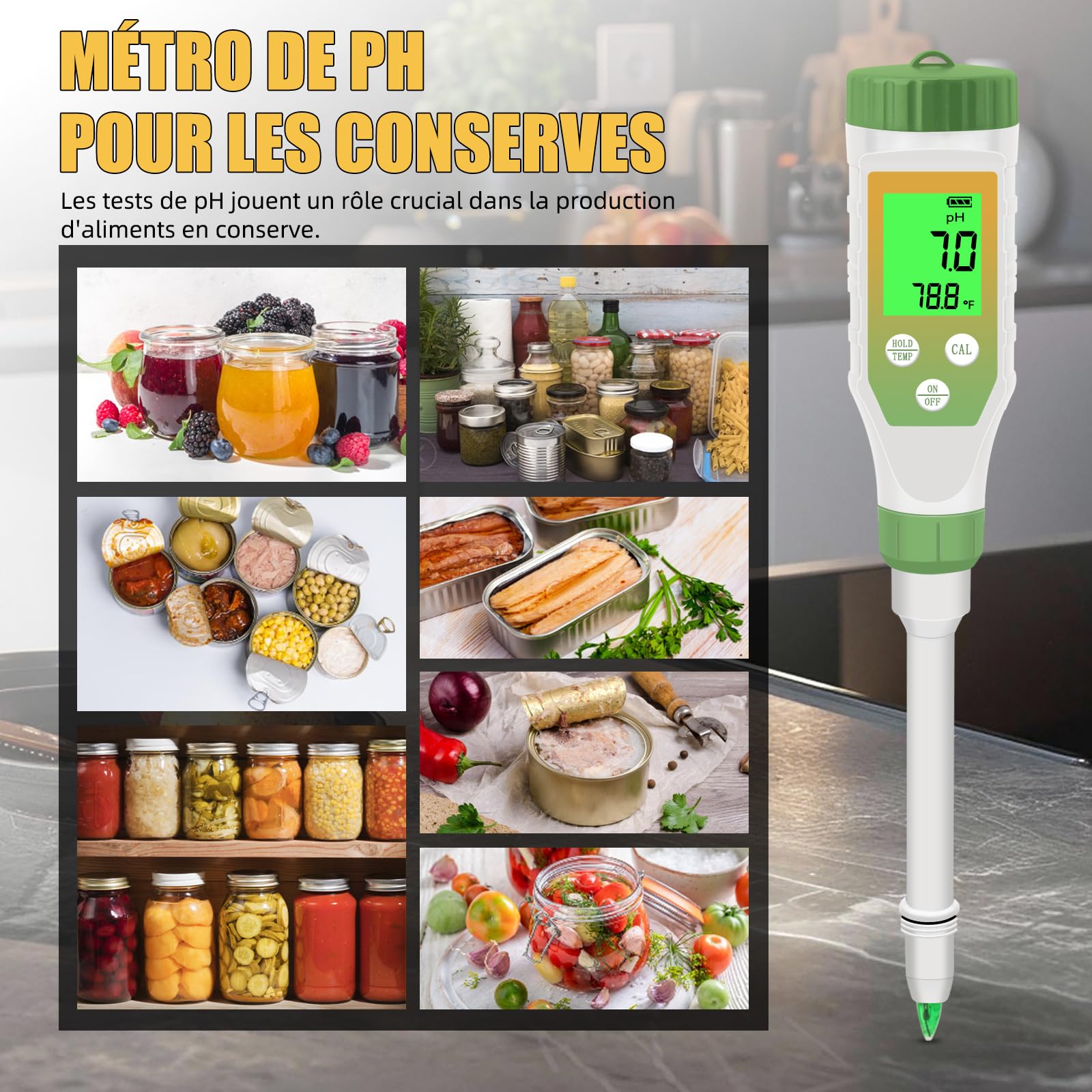 Digitale pH Messgerät, Wasser und Lebensmittel pH-Tester | Hohe Präzision Garten Boden pH Messgerät Kit mit LCD ℃/℉ Display für Lösung,für Fleisch, Brot, Käse,Pool