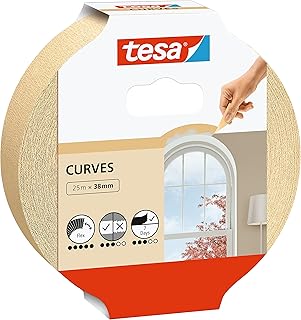 tesa Masking Tape Curves - Curved tape with extra strong crepe for masking curves and irregular shapes - for rough and smooth surfaces - 25 mx 38 mm
