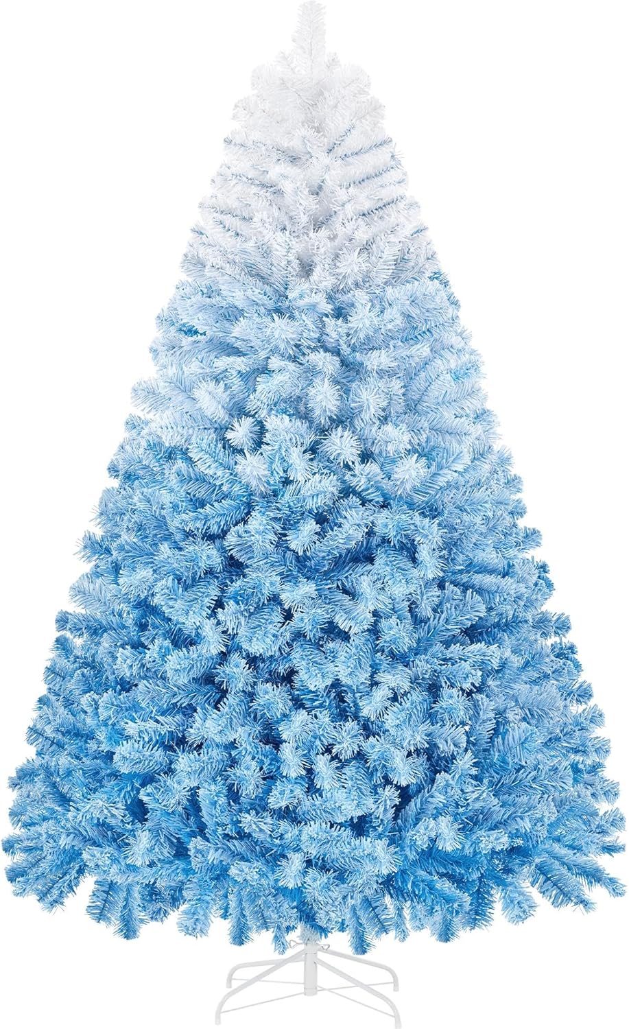 Yaheetech 7.5ft Premium Snow Flocked Artificial Christmas Tree, Blue Gradient and White