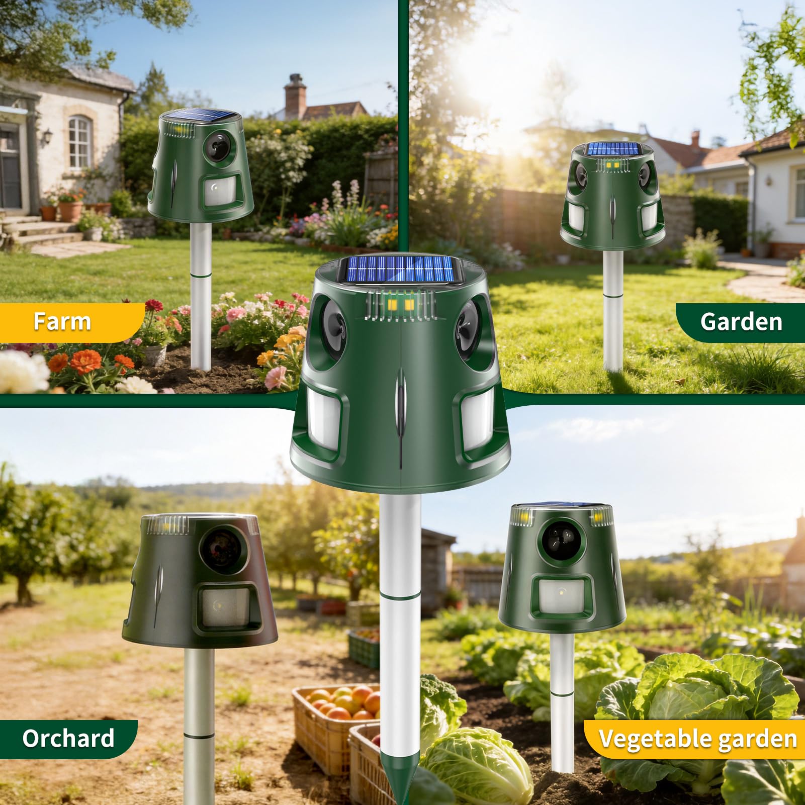 Ultrasonic Animal Repellent Outdoor, Solar Power Cat Rodent Raccoon Repeller, Rabbit Snake Control Device with Motion Sensor and FIashing Light, Waterproof Outdoor Animal Repellent for Deer Squirrel — view 7