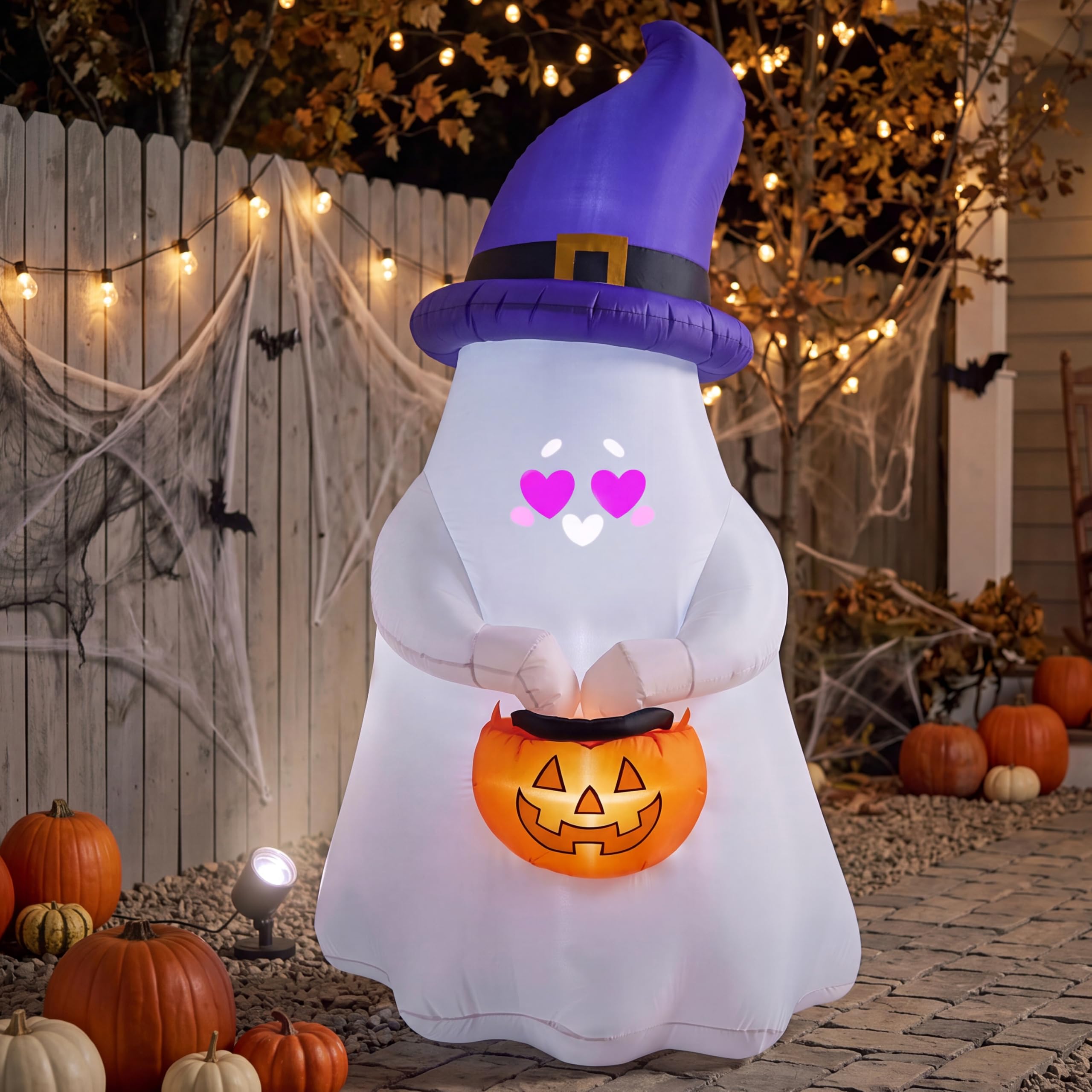 Joiedomi Decorazione gonfiabile per Halloween da 1,5 m, con proiettore e musica, con 8 espressioni facciali e carillon per feste all'aperto
