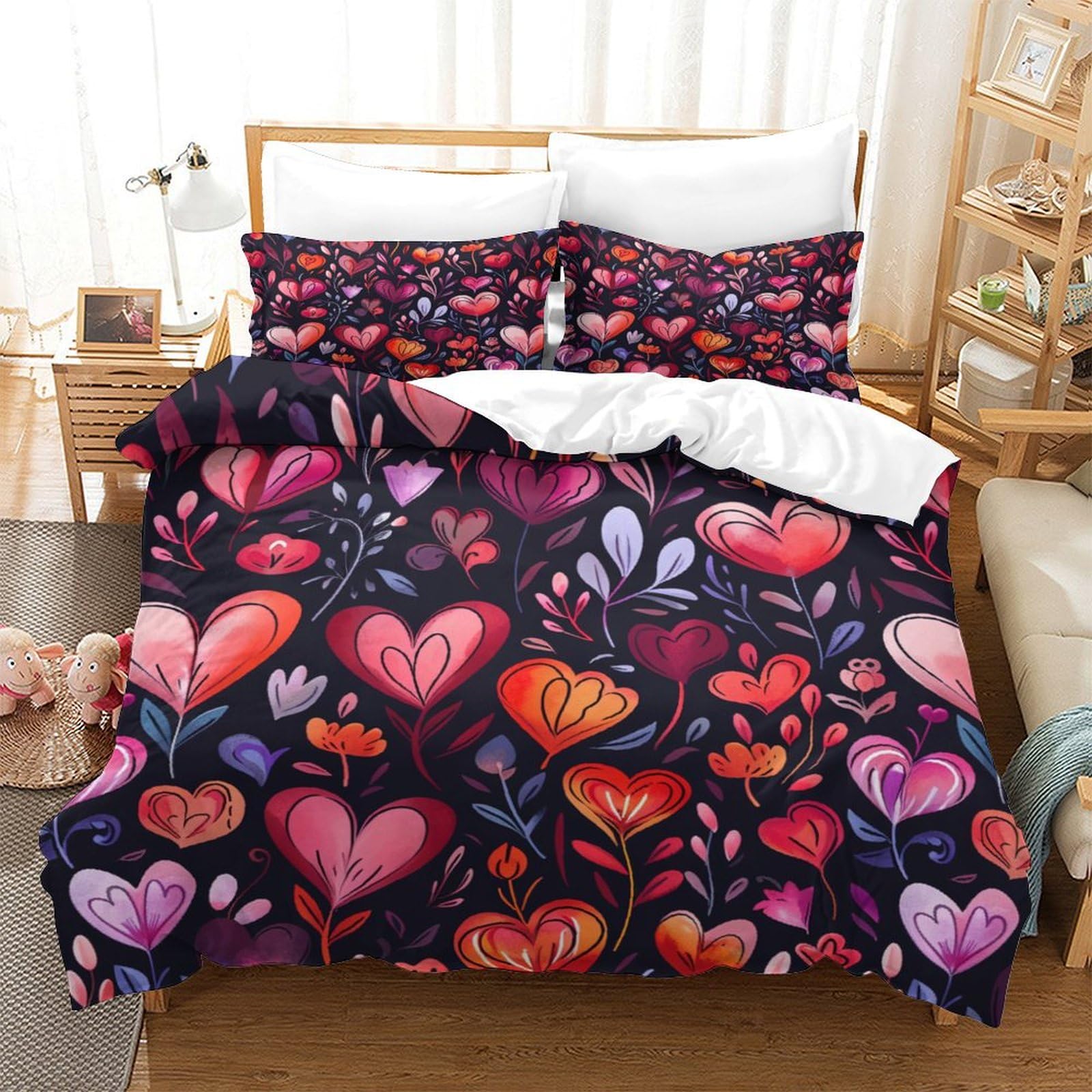 UENDOKRNN Colourful Flower Patterns Duvet Cover Set 3 PCS Hotel Quality Quilt Cover Bedding Sets Bed Covers with Pillowcases with Zipper Closure Ultra Soft Hypoallergenic Microfiber Single（140x200cm）