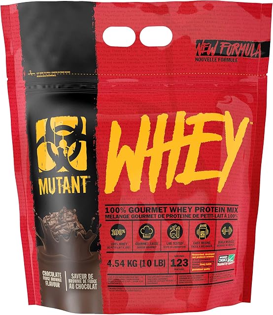 MUTANT WHEY | 100% Poudre de protéines de lactosérum 22g d'absorption rapide, de digestion facile, de concentré de lactosérum, d'isolat et d'hydrolysat - Chocolat - 4.54 kg