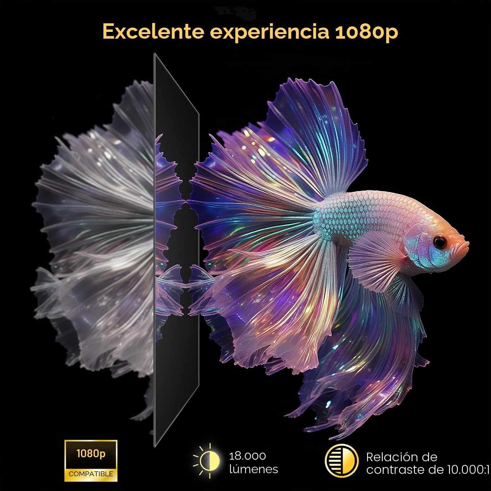Mini Proyector con WiFi 6 y Bluetooth 5.4, Proyector portátil Nativo 1080P, 180° Rotable, Pantalla de hasta 180 Pulgadas, Altavoz Integrado con HDMI/TV Stick/Memory Stick/Laptop