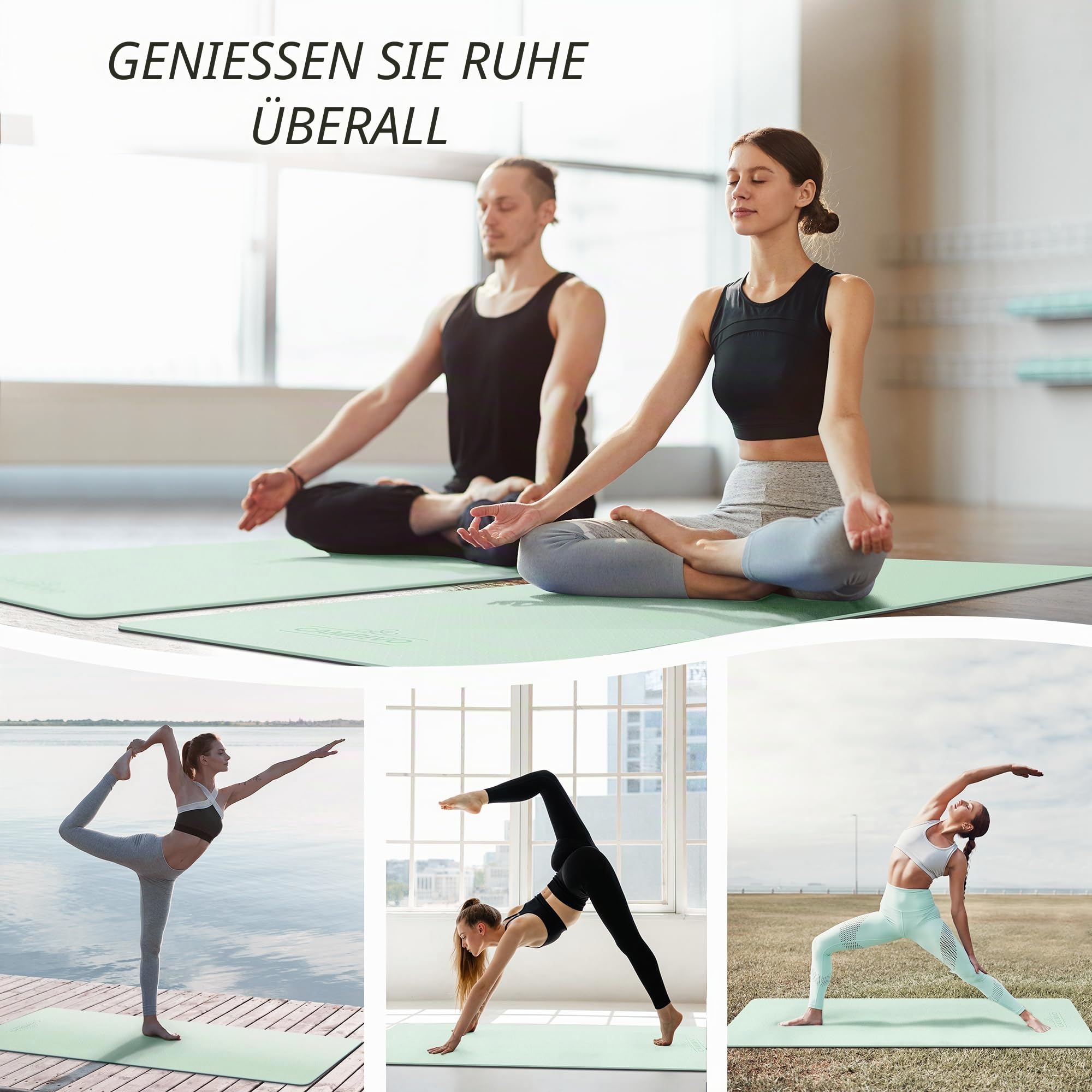CAMBIVO Yogamatte 183 x 61 cm, 8mm dick, rutschfest & gelenkschonend TPE Fitnessmatte mit Tragegurt, gepolsterte Sportmatte für Yoga, Pilates, Gymnastik & Home Workout