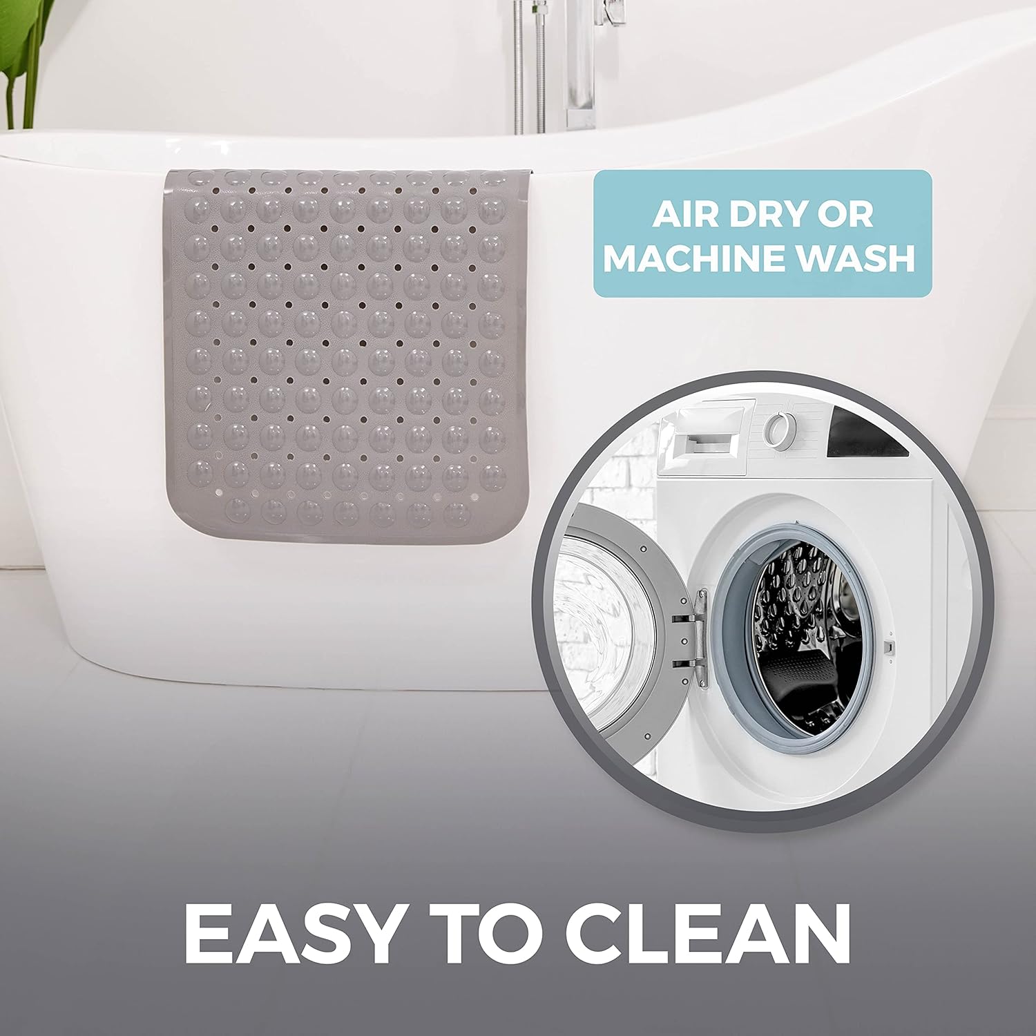 HOME GENIE Bathtub Mat, Easy Clean Machine Wash, Drain Holes and Suction Cups Help Keep in Place on Tub Floor, Soft on Feet Shower and Bath Mats, Essential Bathroom Accessories, 31x15 Inch, Clear : Home & Kitchen