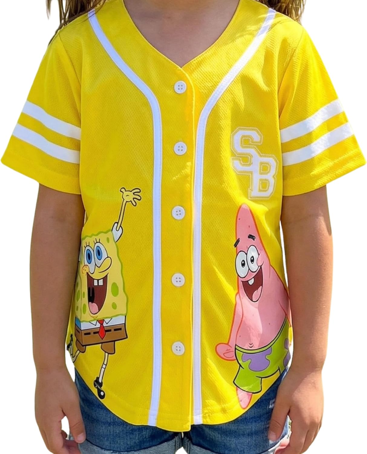 SPONGEBOB SQUAREPANTS & Patrick Star Kids Baseball Jersey T-Shirt, Short Sleeve Graphic Tee, Unisex 4–6X