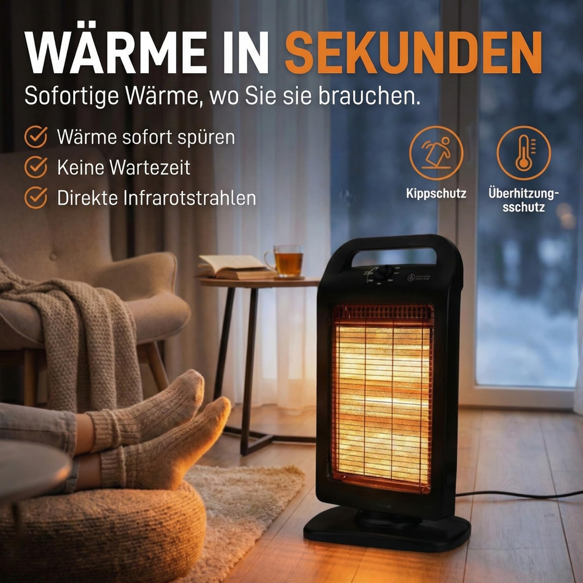 NEO TOOLS Halogen Infrarot Heizstrahler 400/800/1200W, Sofortwärme