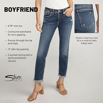 Silver Jeans Co. Women's Boyfriend Mid Rise Slim Leg Jeans
