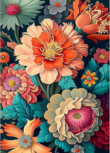 RICUVED Arte de diamantes de flores, coloridos kits de arte de diamantes para adultos, arte de gemas de diamantes 5D, taladro redondo completo de