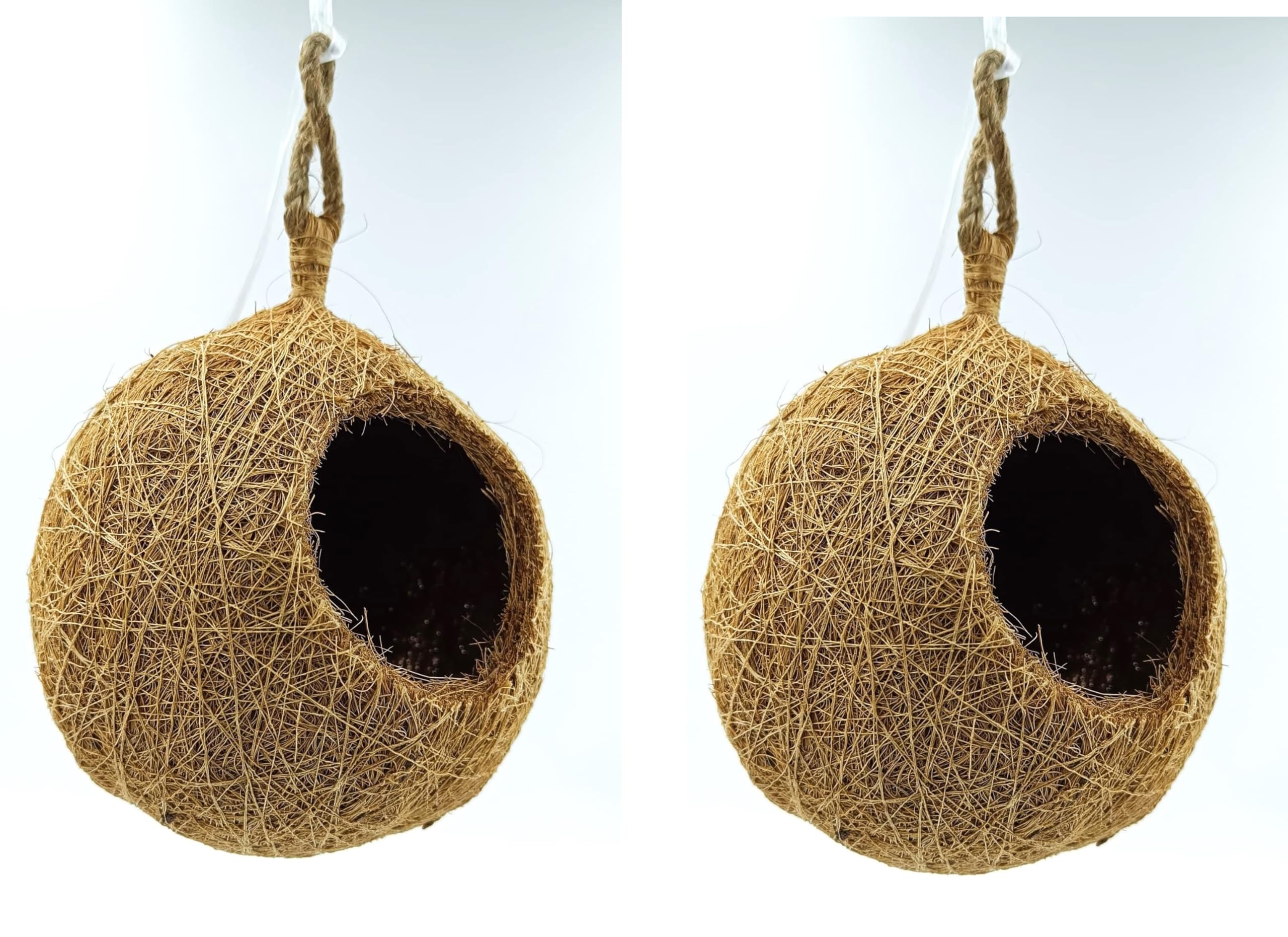 Handcrafted Jute Bird Nest for Cages, breeding, Wild Birds - Cozy Haven for All Medium,Small Birds Like Sparrows, Finches & Java Sparrows (2 Nest)