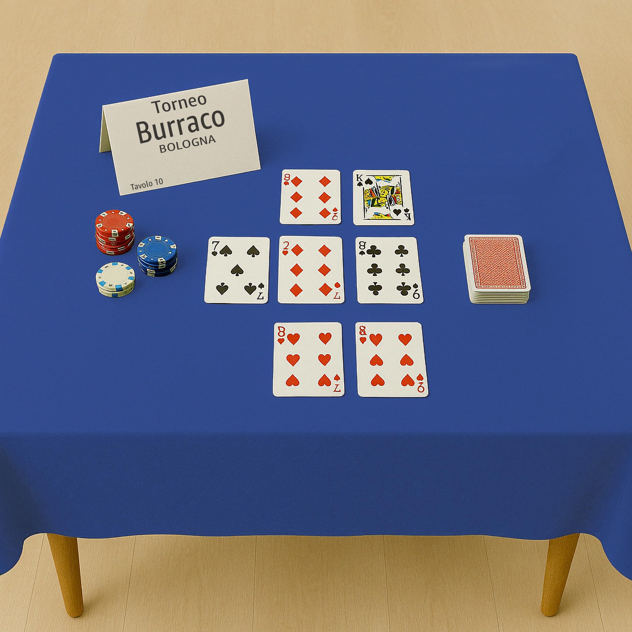 Byour3 - Tapis de Poker Bleu - pour Table Carrée ou Rectangulaire Tournoi Burraco Cartes de Poker Housse de Table Protecteur Table Bleu pour Jeux de Société Jeux de Noël (12 Places 250x145cm)