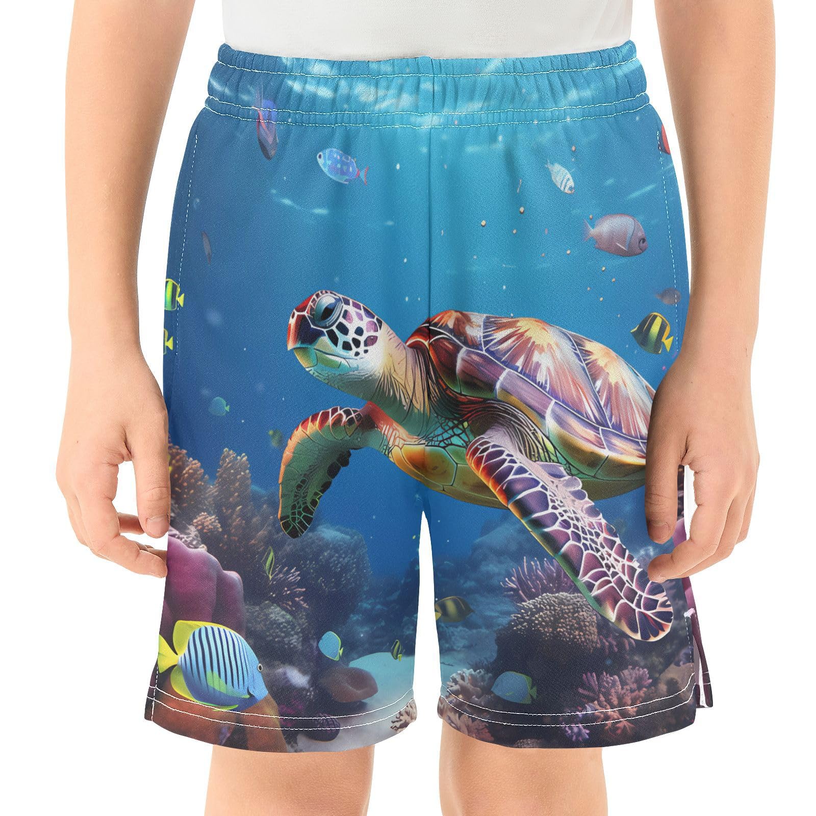boy Shorts Ocean Animal Sea Turtle Youth Athletic Shorts for Boys and Girls 10-11 Y Multicolor