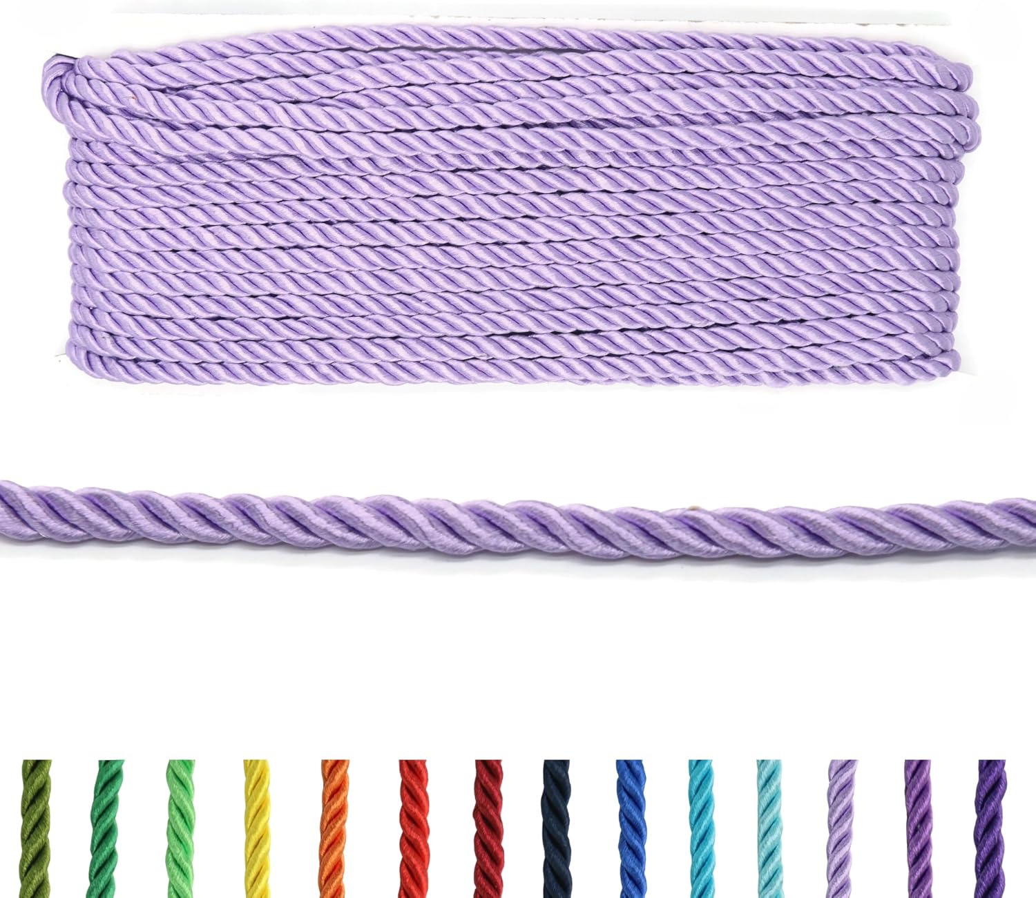 5mm Twisted Cord - 40+ Colors - 10.93 Yards - Lavender Polyester Silk Cord Decorative Rope Viscose Cording for Crafts Home Decor Costumes Christmas Bag Drawstrings Graduation Honor Twisted Cord 5TWC21