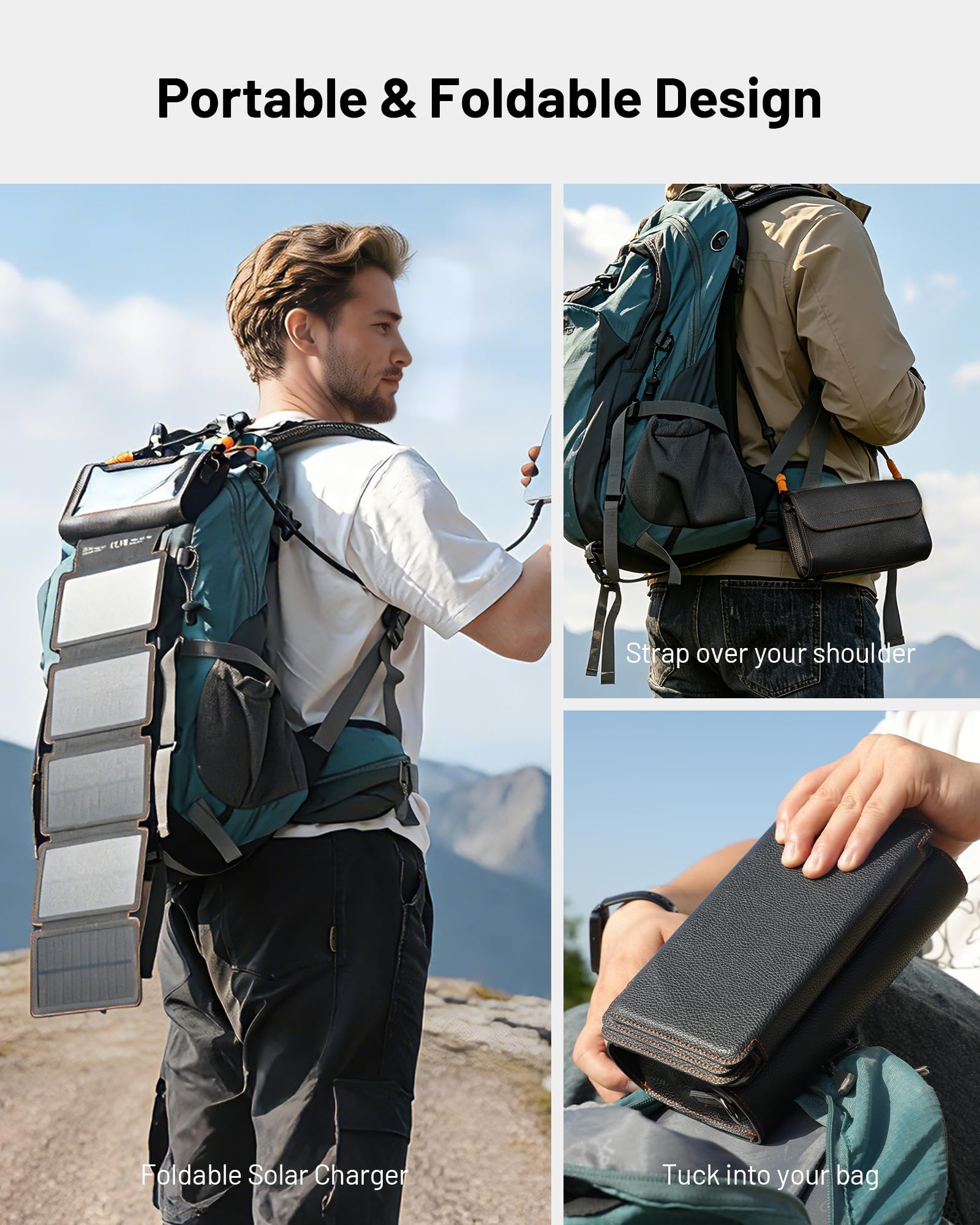 Chargeur solaire : chargeur portable sans fil 20 000 mAh avec sac de rangement pliable 5 panneaux de 10 W, manivelle d'urgence et batterie externe 20 W PD à charge rapide pour le camping et