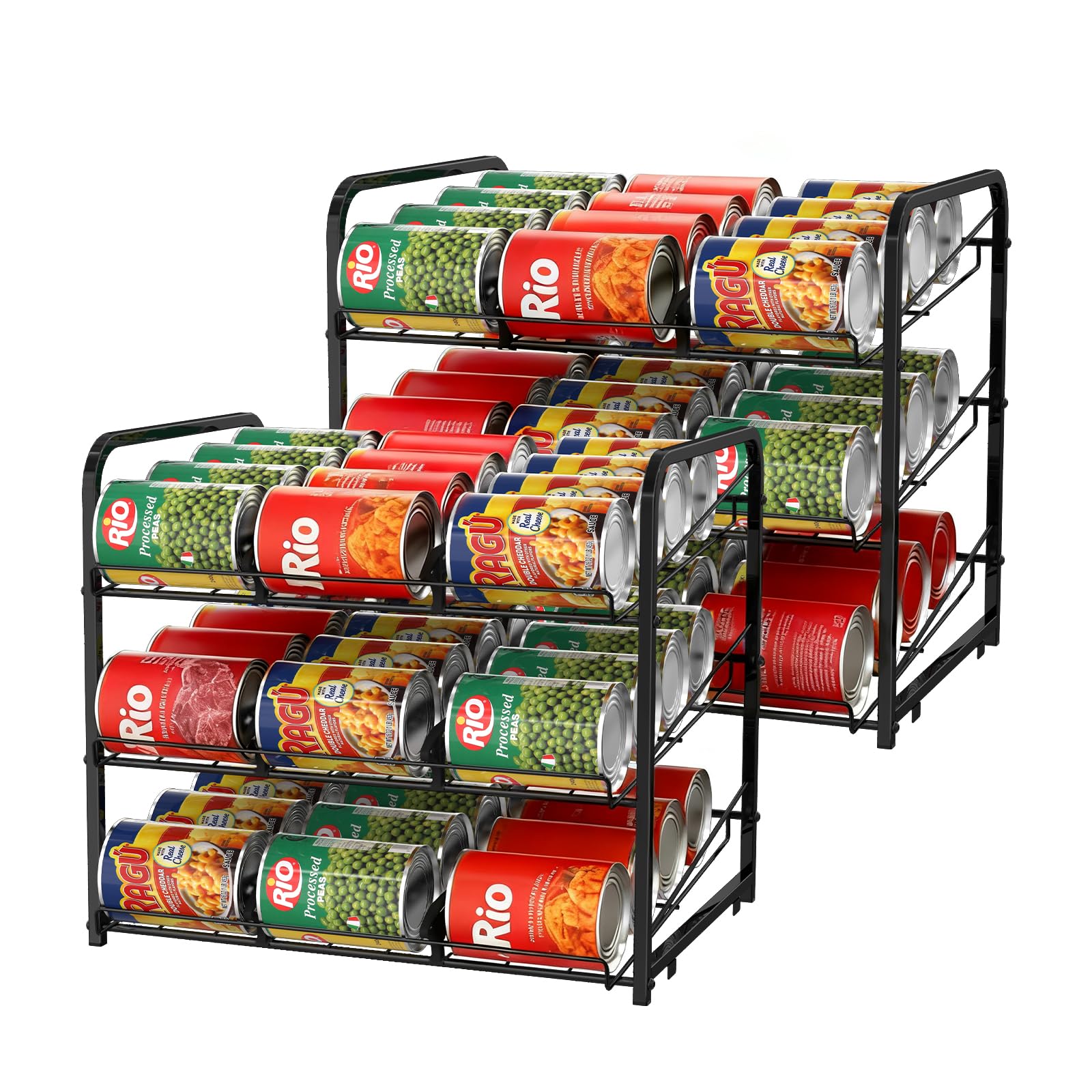 YBING 3-poziomowy organizer na puszki, 2 sztuki, kuchenny organizer do przechowywania żywności, pojemnik na puszki, dozownik do szafki kuchennej, blatu, organizerów spiżarni, czarny