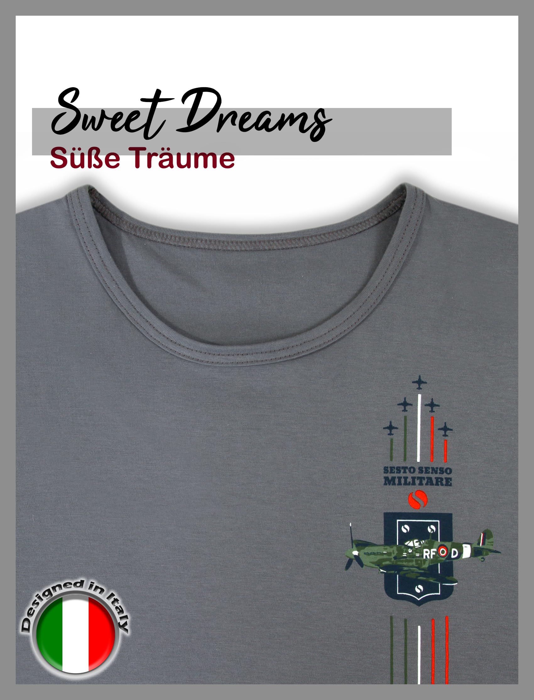 sesto senso Herren Schlafanzug Lang Baumwolle Militär Pyjama Langarm Lange Pyjamahose Set Nachtwäsche